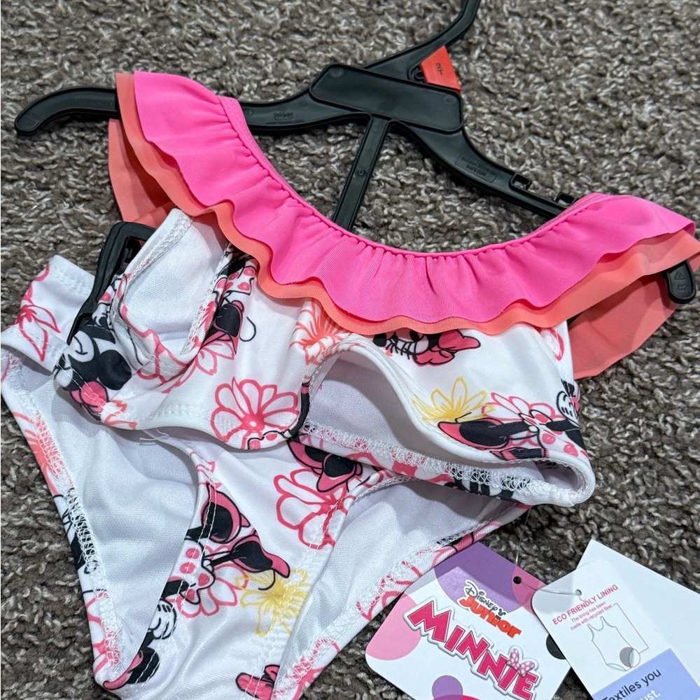 🥝Disney Minnie Mouse Pink and White Kids Bikini